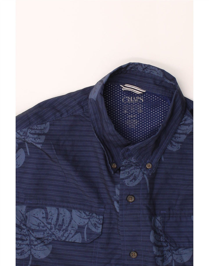 CHAPS Mens Short Sleeve Shirt Large Blue Striped Polyester Vintage Chaps and Second-Hand Chaps from Messina Hembry 