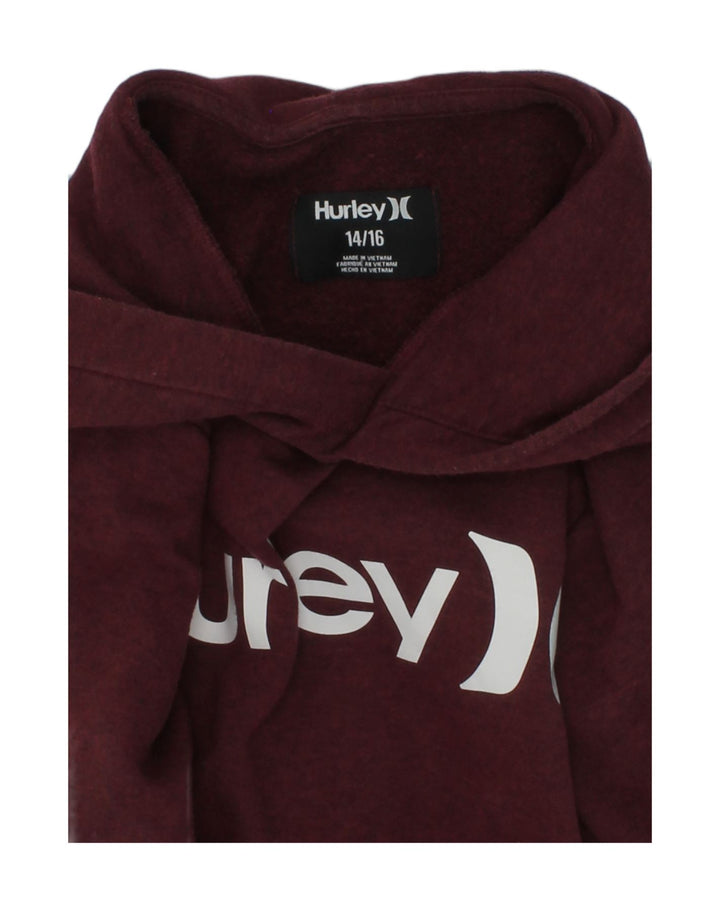 HURLEY Girls Graphic Hoodie Jumper 14-15 Years Burgundy Cotton | Vintage Hurley | Thrift | Second-Hand Hurley | Used Clothing | Messina Hembry 