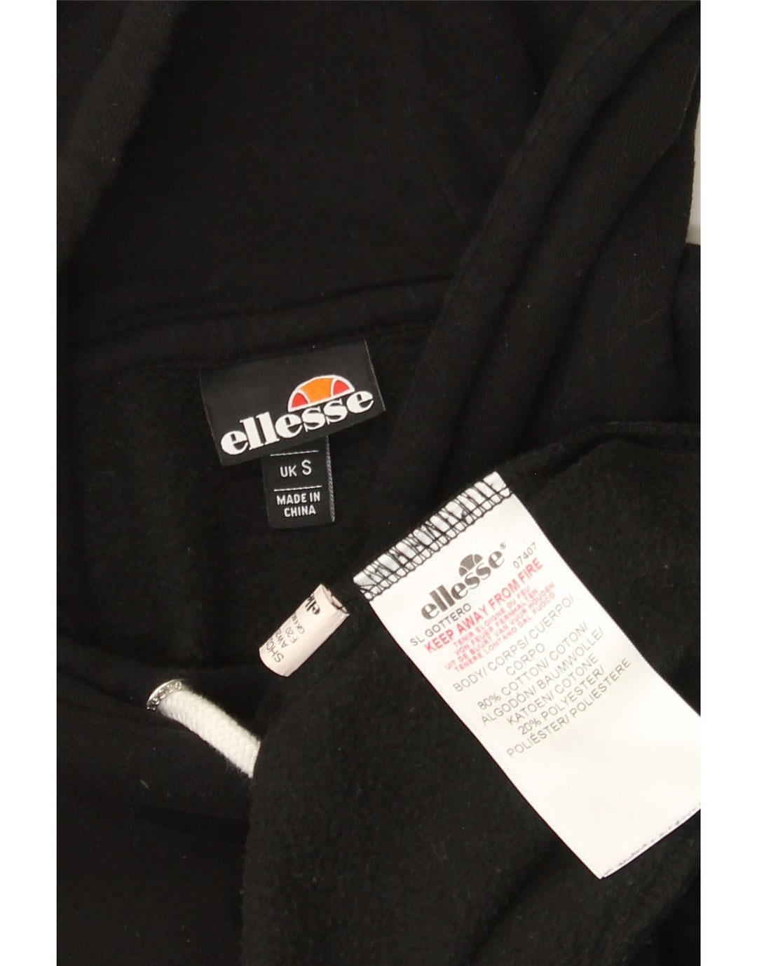 Ellesse Mens Graphic Hoodie Jumper Small Black Cotton
