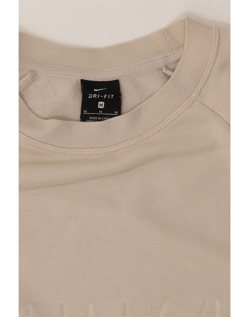 NIKE Womens Oversized Graphic Crop Sweatshirt Jumper UK 14 Medium Beige Vintage Nike and Second-Hand Nike from Messina Hembry 