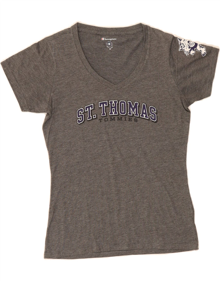 CHAMPION Womens Graphic T-Shirt Top UK 12 Medium Grey Cotton Vintage Champion and Second-Hand Champion from Messina Hembry 