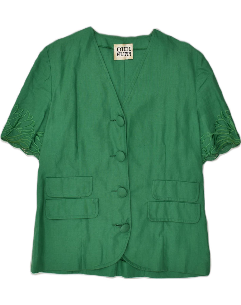 VINTAGE Womens Short Sleeve 4 Button Blazer Jacket UK 14 Medium Green | Vintage Vintage | Thrift | Second-Hand Vintage | Used Clothing | Messina Hembry 