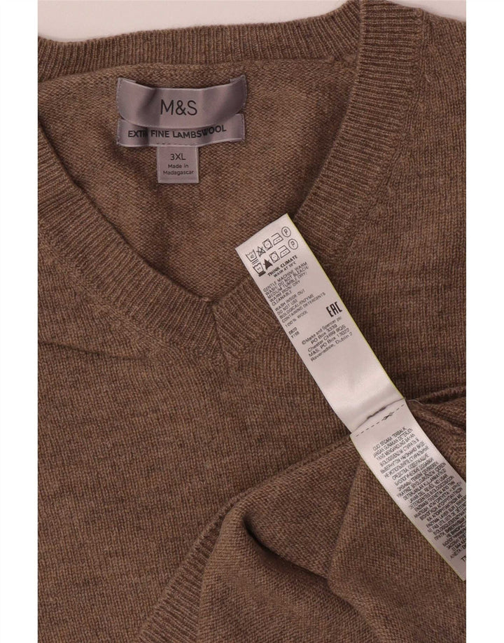 Marks & Spencer Mens V-Neck Jumper Sweater 3XL Beige Wool