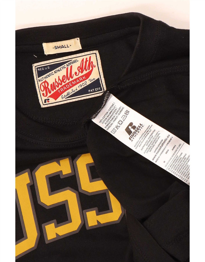 Russell Athletic Mens Graphic Top Long Sleeve Small Black Cotton