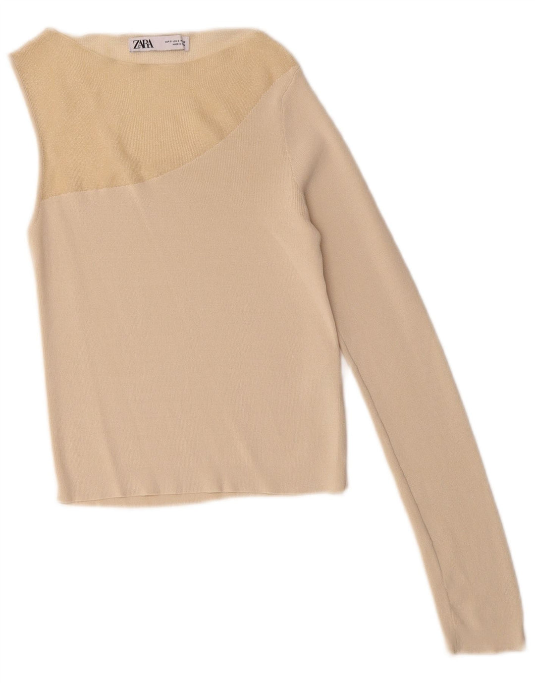Zara Womens Crop One Shoulder Top UK 8 Small Beige Colourblock Nylon