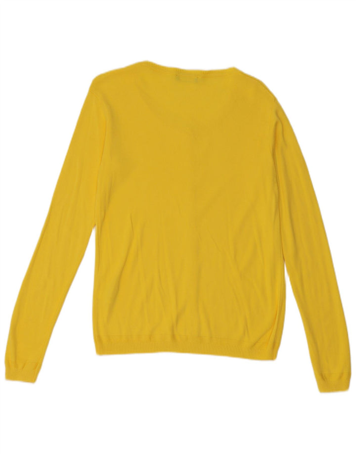 Benetton Womens Cardigan Sweater UK 12 Medium Yellow Cotton