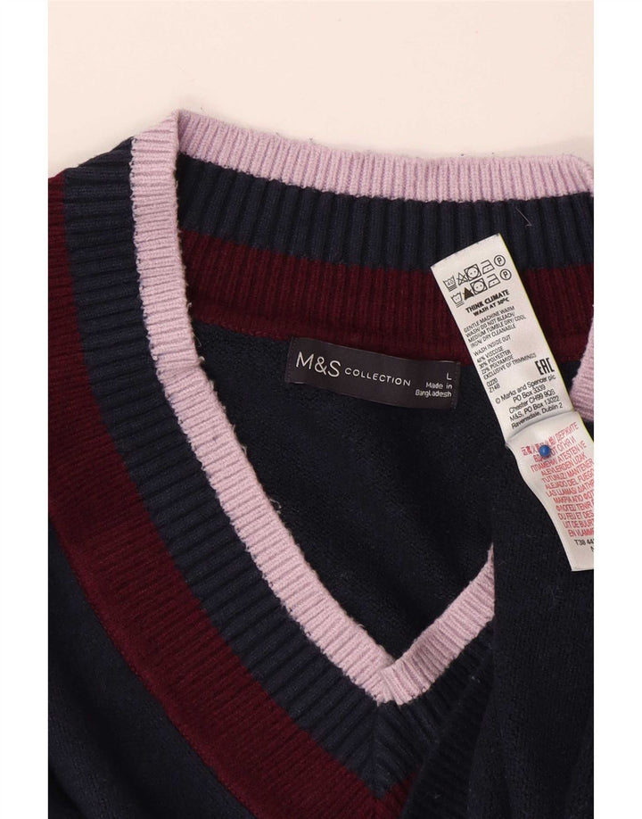 Marks & Spencer Womens V-Neck Jumper Sweater UK 16 Large Navy Blue