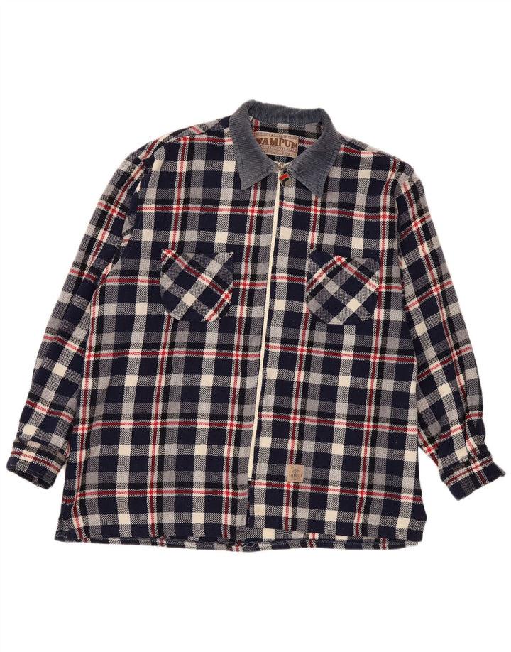 Wampum Mens Flannel Shirt 2XL Navy Blue Check