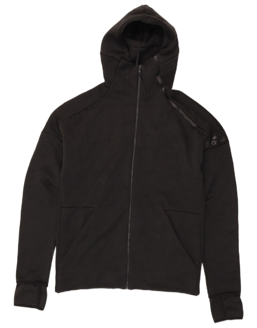 Adidas Mens Zip Hoodie Sweater Medium Black Flecked Polyester