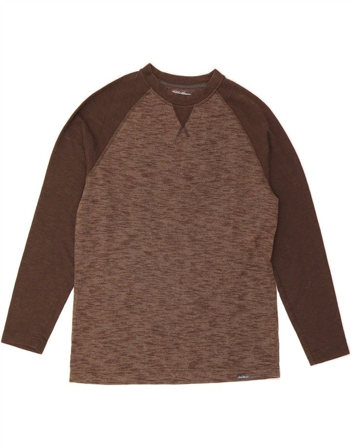 EDDIE BAUER Mens Top Long Sleeve Medium Brown Colourblock Cotton Vintage Eddie Bauer and Second-Hand Eddie Bauer from Messina Hembry 
