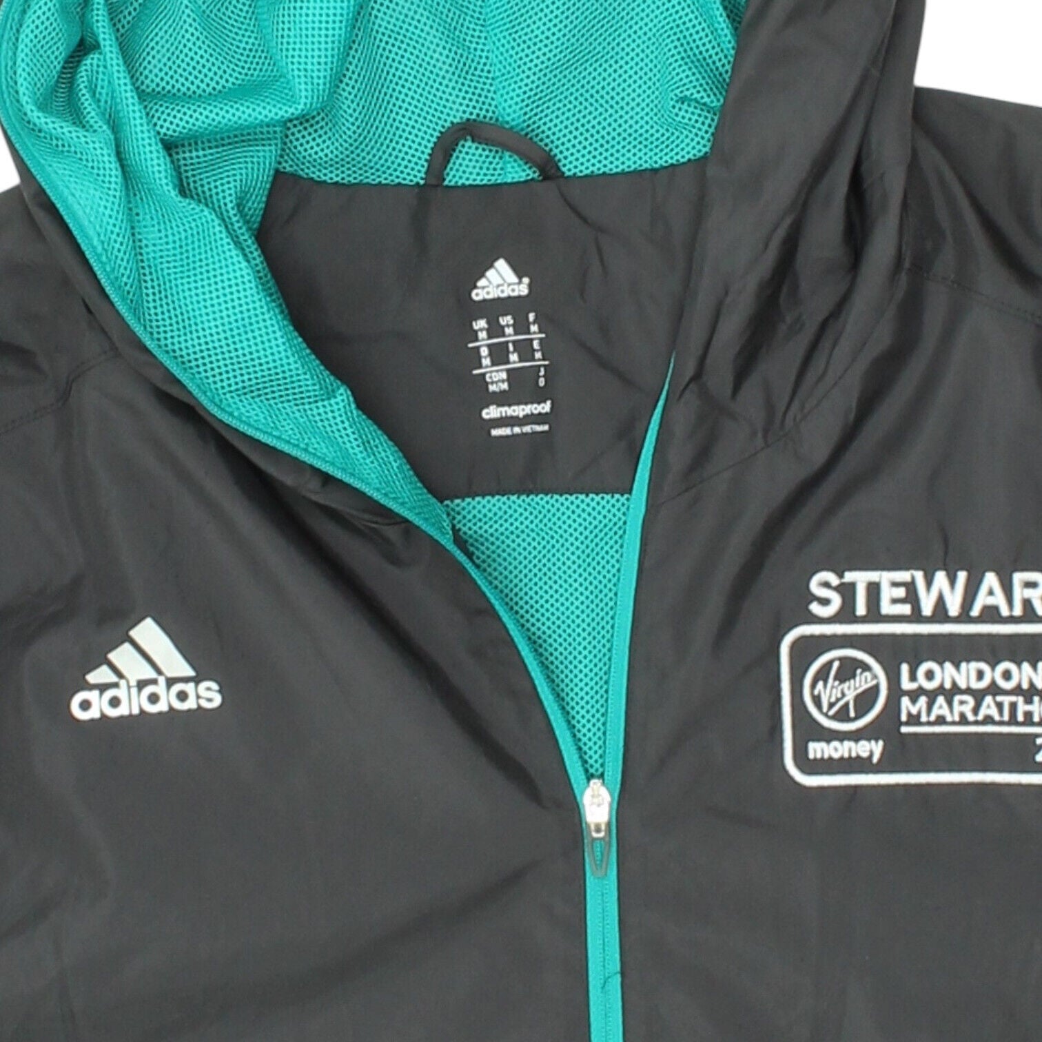 Chaqueta impermeable Adidas Steward con capucha negra para hombre para el maraton de Londres Sudadera con capucha para correr