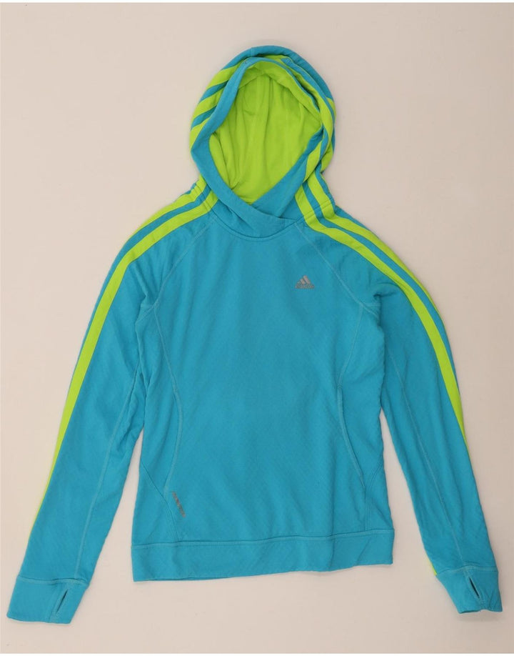Adidas Womens Hoodie Jumper UK 14 Medium Blue Polyester
