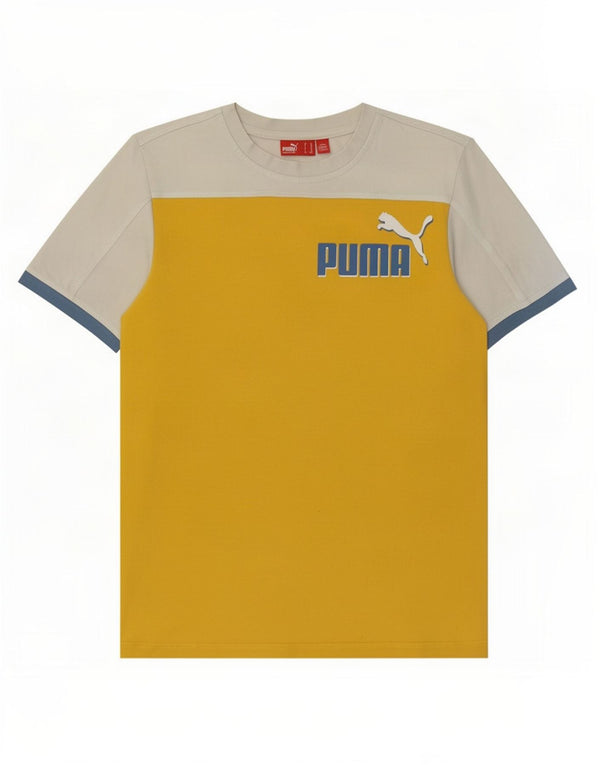 Puma Boys Graphic T-Shirt Top 13-14 Years Yellow Colourblock Cotton