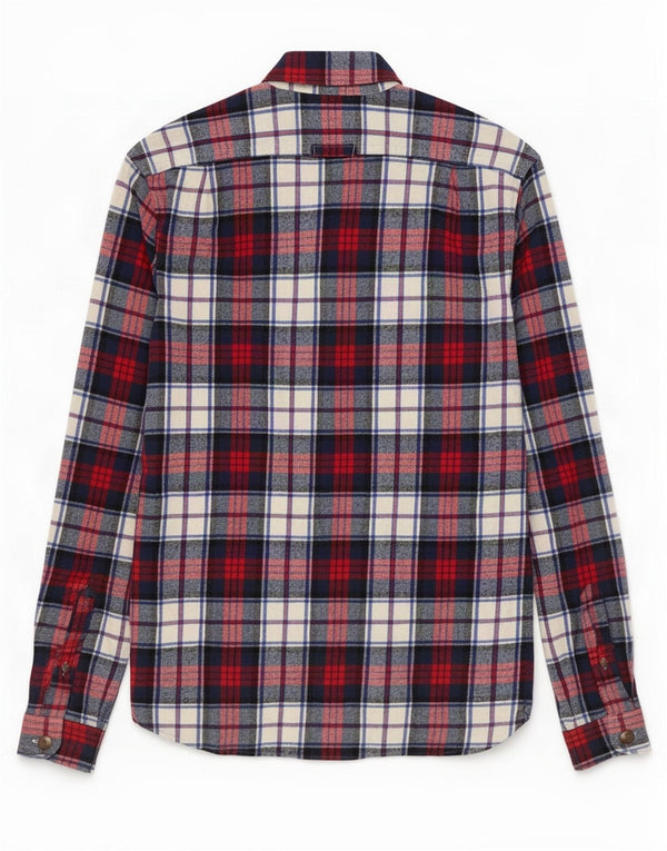 Superdry Mens Classic Fit Flannel Shirt Small Navy Blue Check Cotton
