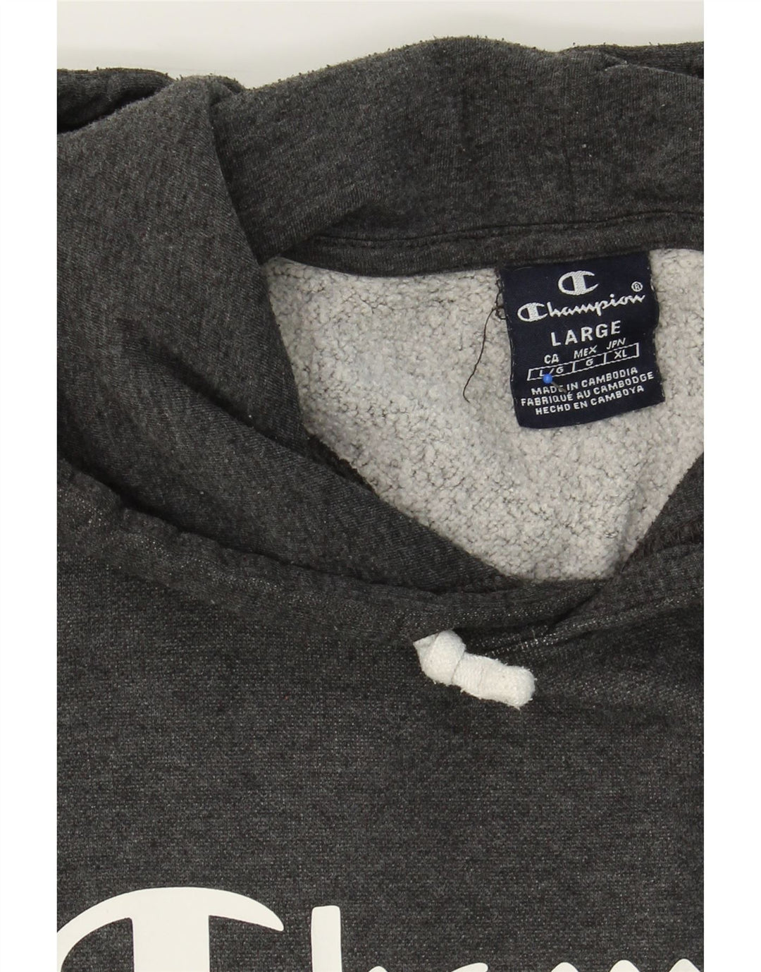 CHAMPION Mens Graphic Hoodie Jumper Large Grey Cotton Vintage Champion and Second-Hand Champion from Messina Hembry 