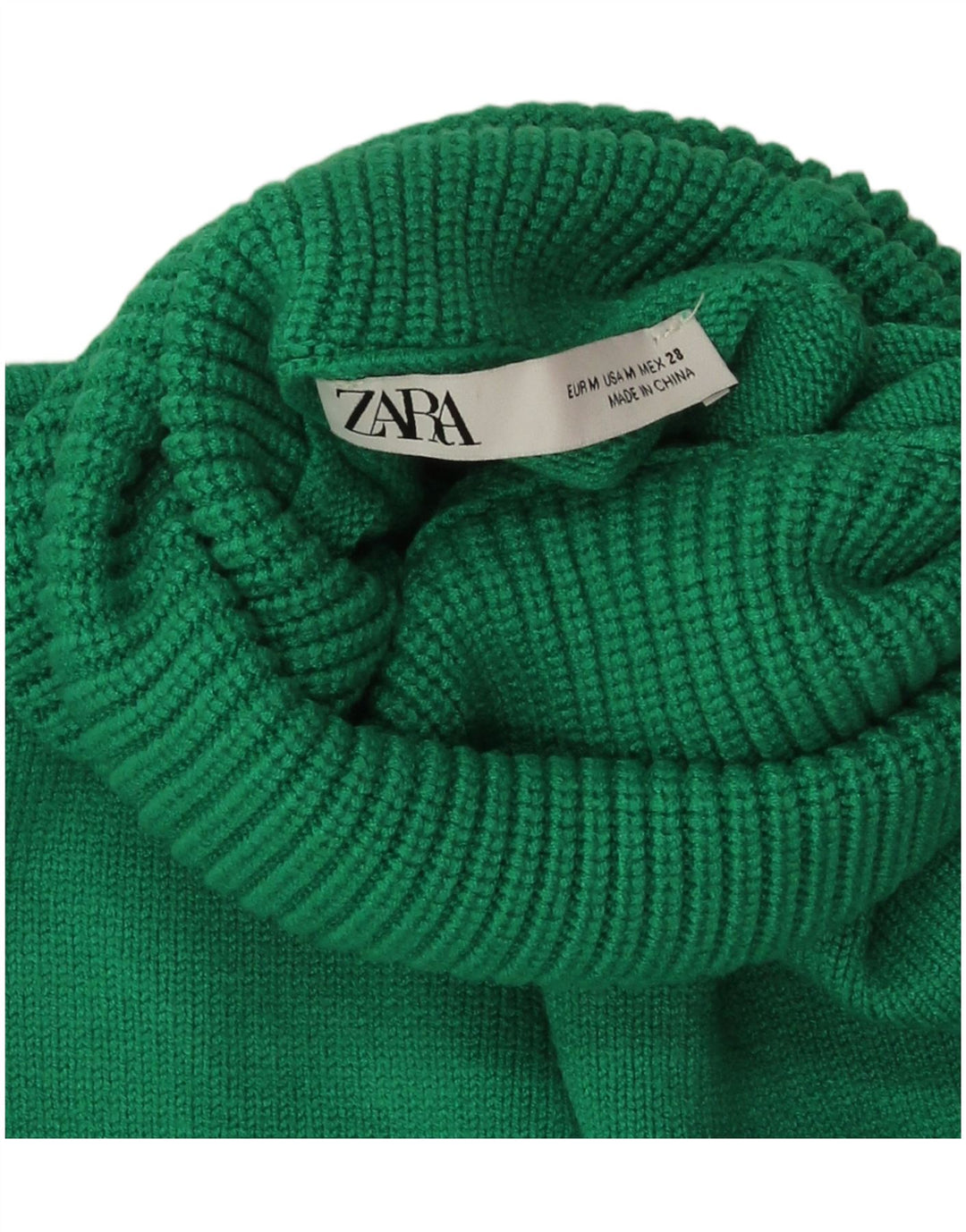 Zara Womens Crop Roll Neck Jumper Sweater UK 14 Medium Green Viscose