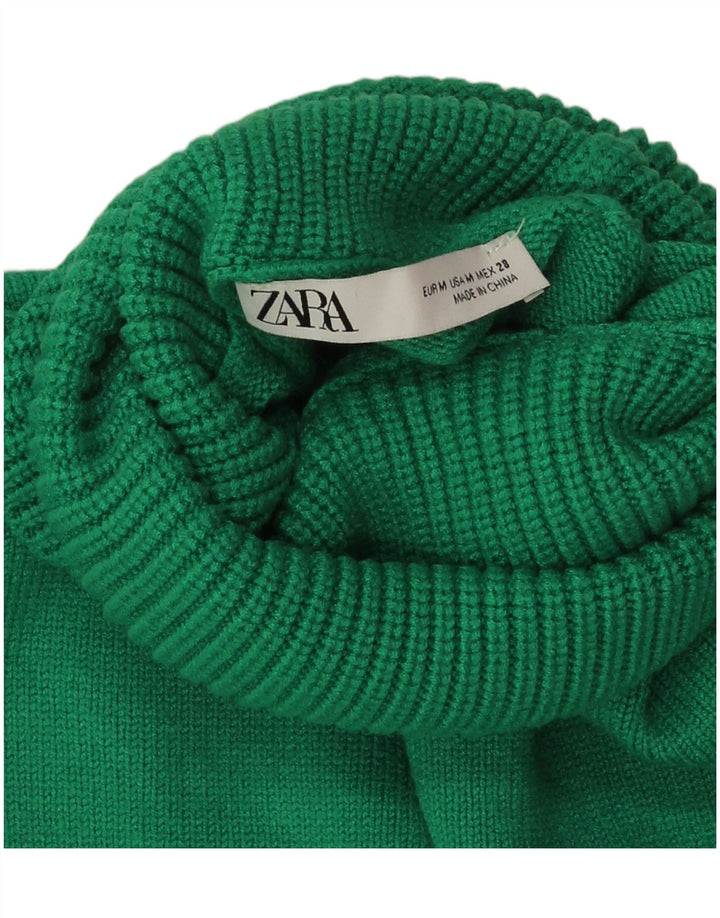Zara Womens Crop Roll Neck Jumper Sweater UK 14 Medium Green Viscose