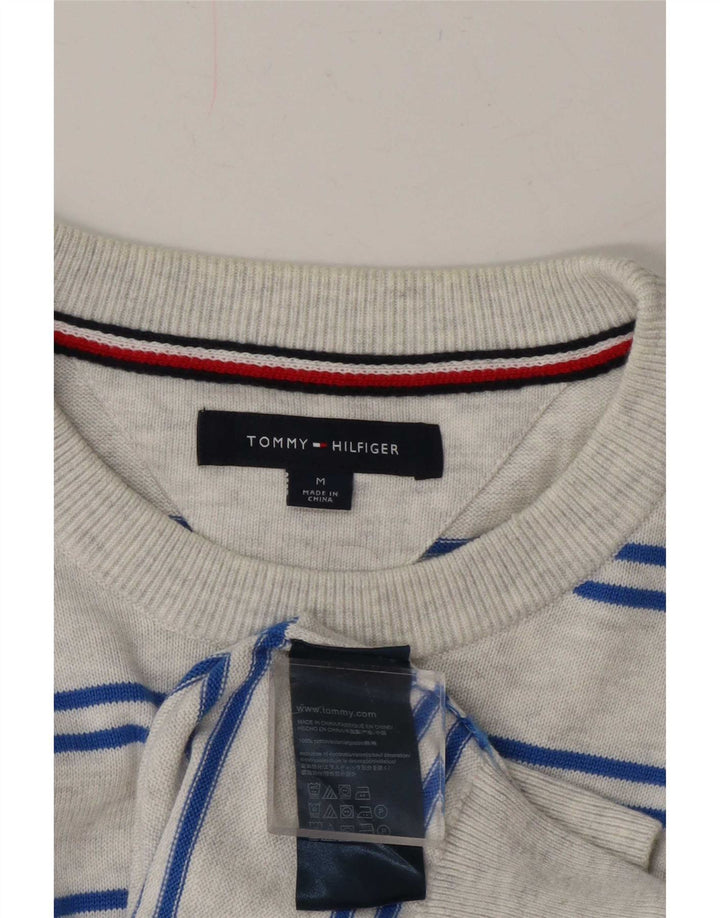 Tommy Hilfiger Mens Crew Neck Jumper Sweater Medium Grey Striped Cotton