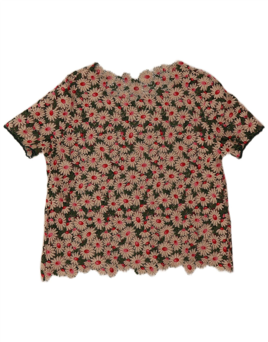 Vintage Womens Crochet Blouse Top UK 16 Large Multicoloured Floral