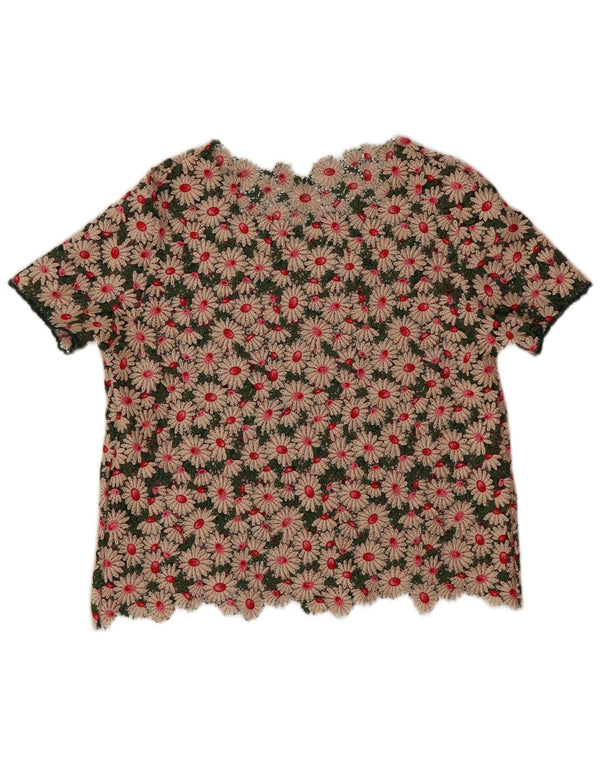 Vintage Womens Crochet Blouse Top UK 16 Large Multicoloured Floral