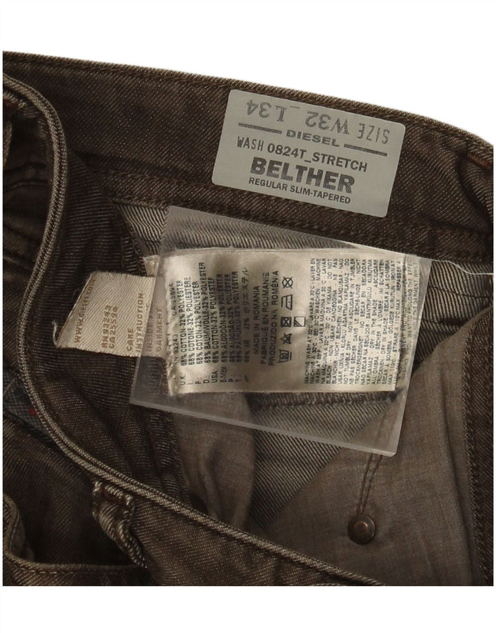 Diesel Mens Belther Tapered Regular Fit Slim Jeans W32 L34 Khaki Cotton