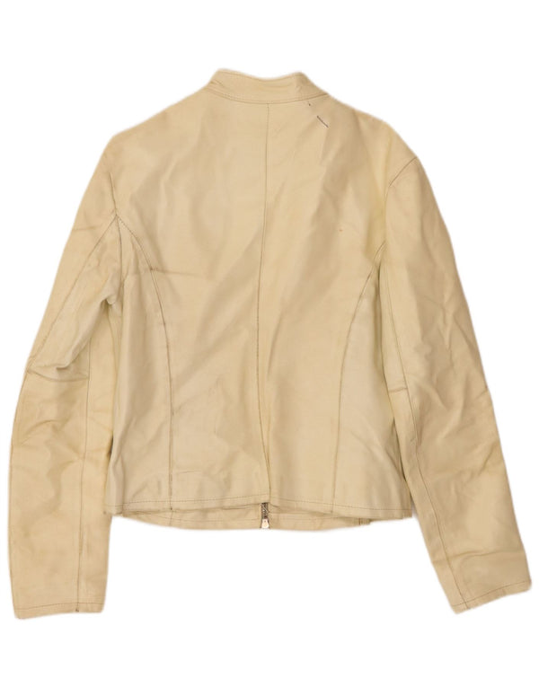 Vintage Womens Leather Biker Jacket UK 18 XL Off White