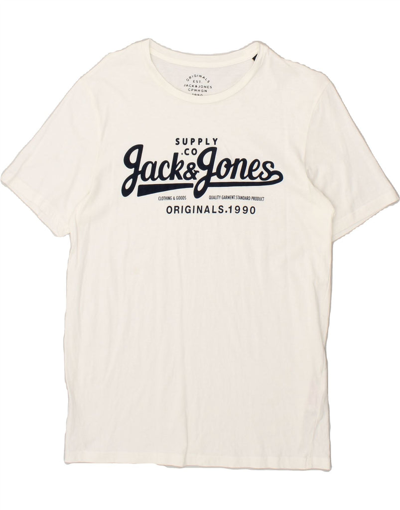 JACK & JONES Mens Slim Graphic T-Shirt Top Large White Cotton | Vintage Jack & Jones | Thrift | Second-Hand Jack & Jones | Used Clothing | Messina Hembry 