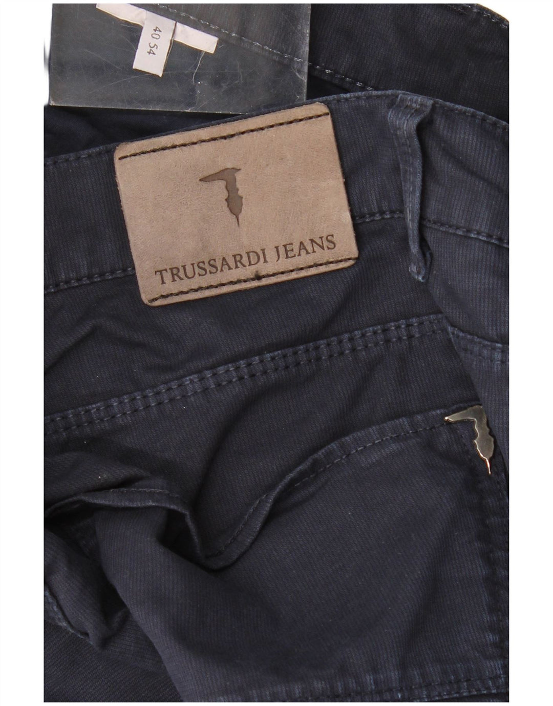 TRUSSARDI Mens Slim Casual Trousers IT 54 2XL W40 L32 Navy Blue Vintage Trussardi and Second-Hand Trussardi from Messina Hembry 