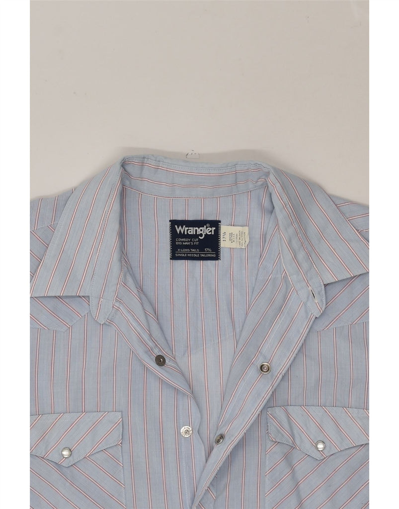 WRANGLER Mens Short Sleeve Shirt Size 17 1/2 XL Blue Striped Polyester | Vintage Wrangler | Thrift | Second-Hand Wrangler | Used Clothing | Messina Hembry 