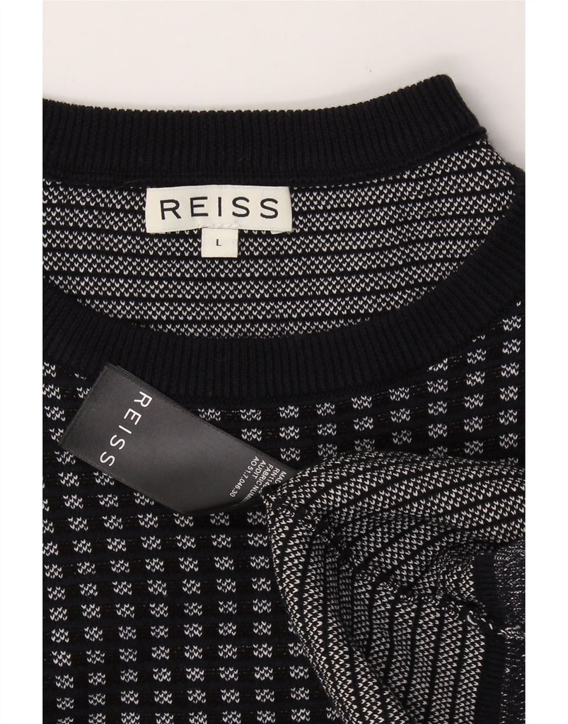 REISS Womens Crew Neck Jumper Sweater Large Black Check Cotton Vintage Reiss and Second-Hand Reiss from Messina Hembry 