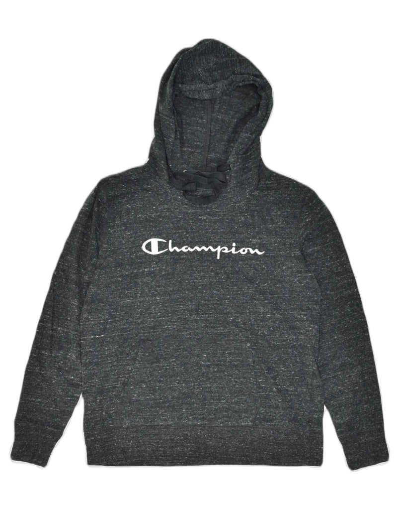 CHAMPION Womens Oversized Graphic Hoodie Jumper UK 14 Medium Grey Flecked | Vintage | Thrift | Second-Hand | Used Clothing | Messina Hembry 