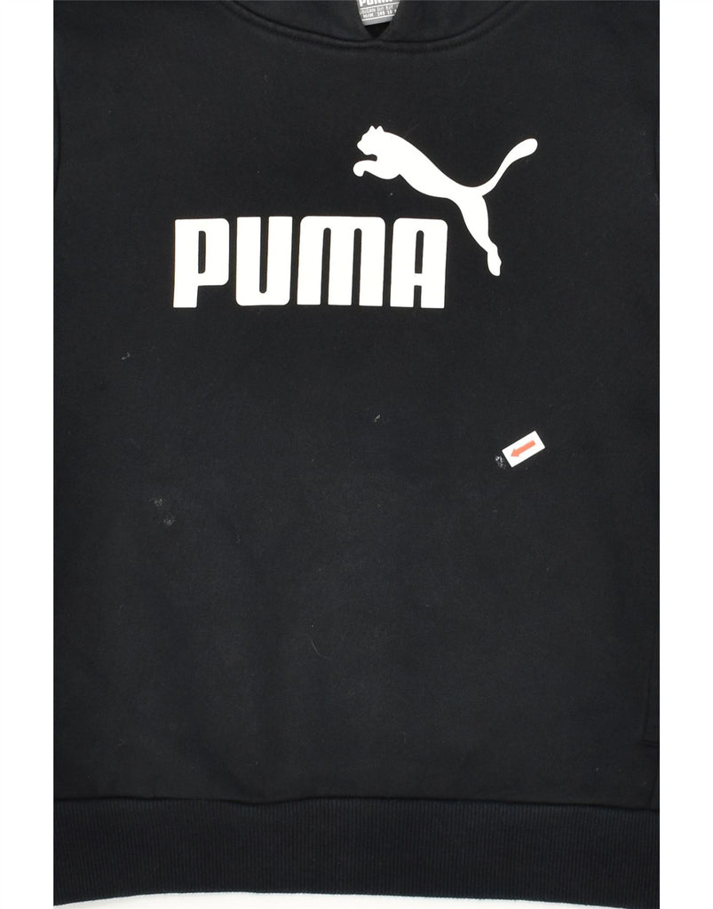 PUMA Boys Graphic Hoodie Jumper 9-10 Years Black Cotton | Vintage Puma | Thrift | Second-Hand Puma | Used Clothing | Messina Hembry 