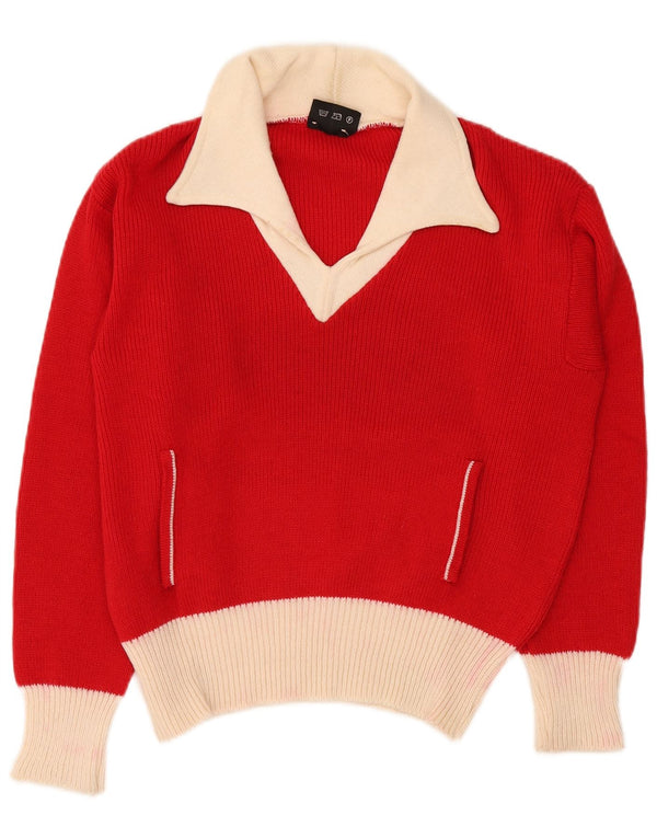 VINTAGE Womens Polo Neck Jumper Sweater IT 48 XL Red Colourblock Acrylic
