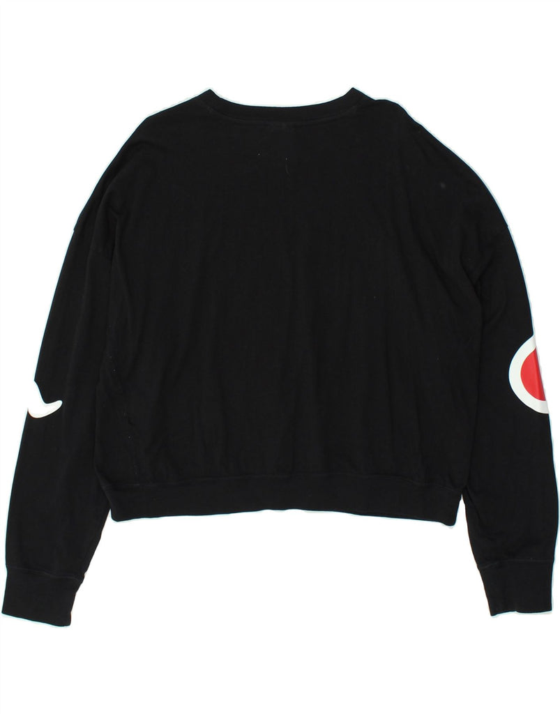 CHAMPION Womens Graphic Crop Sweatshirt Jumper UK 14 Medium Black Cotton | Vintage Champion | Thrift | Second-Hand Champion | Used Clothing | Messina Hembry 