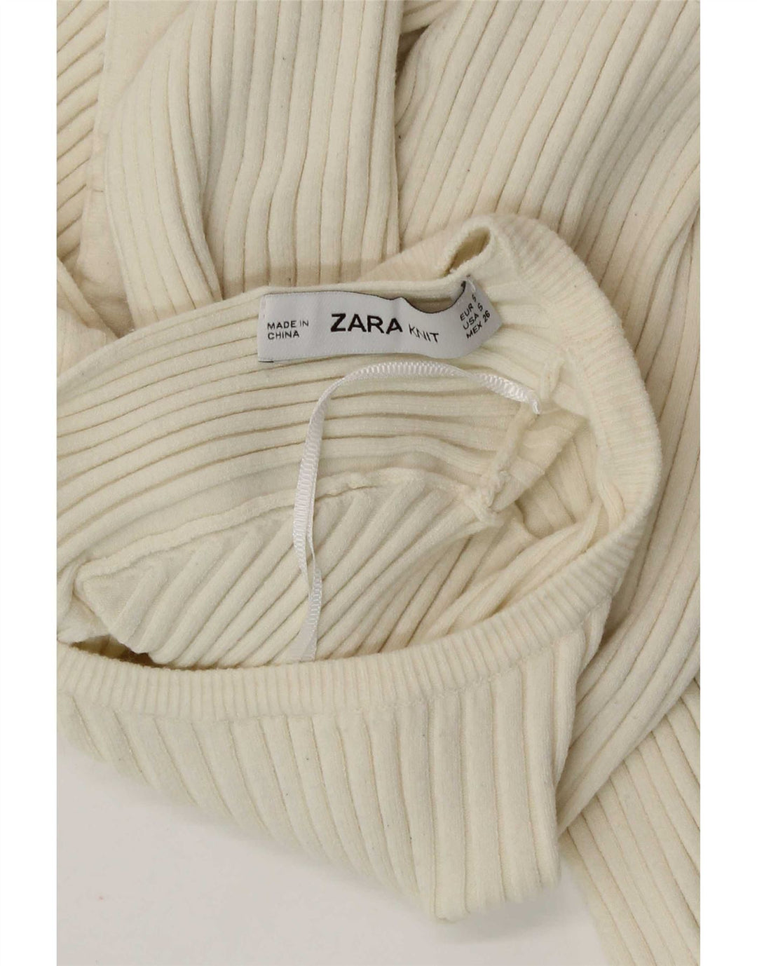 Zara Womens Cut Out Long Sleeve Crop Top UK 10 Small Off White