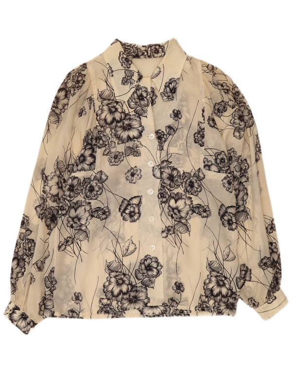 VINTAGE Womens See Through Shirt Blouse UK 12 Medium Off White Floral