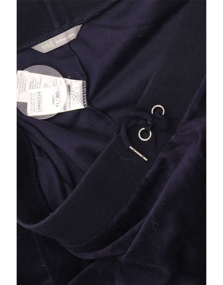 Marks & Spencer Womens Velour Tracksuit Trousers UK 14 Large Navy Blue