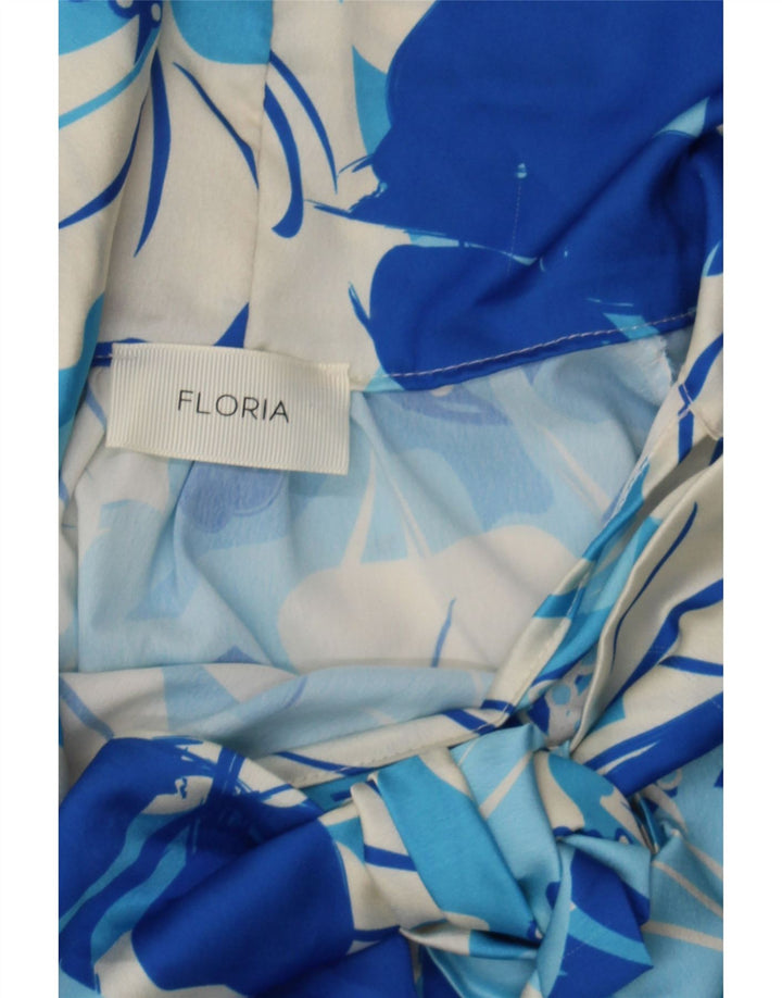 VINTAGE Womens Pullover Bow Tie Shirt Blouse UK 14 Medium Blue Floral Vintage Vintage and Second-Hand Vintage from Messina Hembry 