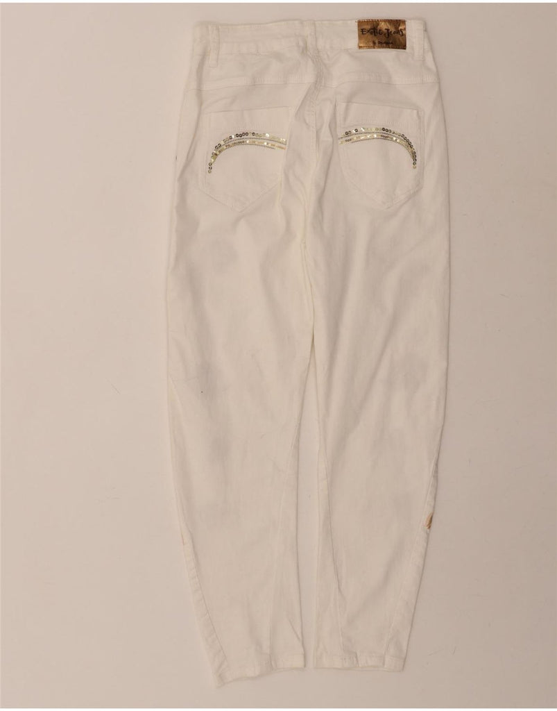 DESIGUAL Womens Slim Cropped Trousers W26 L24 White Floral Cotton Vintage Desigual and Second-Hand Desigual from Messina Hembry 