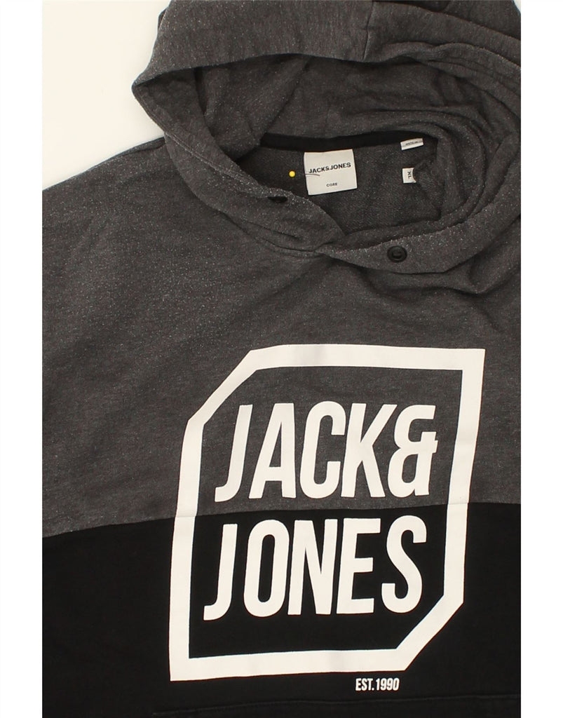 JACK & JONES Mens Slim Graphic Hoodie Jumper XL Grey Colourblock Cotton | Vintage Jack & Jones | Thrift | Second-Hand Jack & Jones | Used Clothing | Messina Hembry 