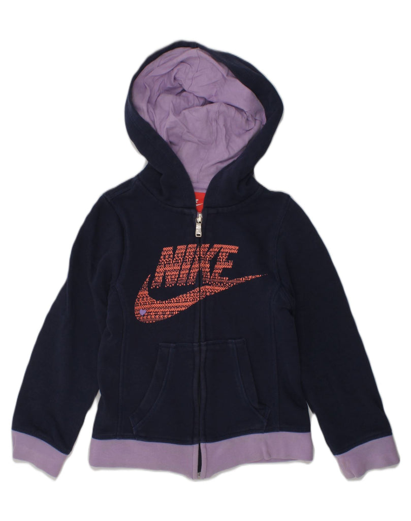 NIKE Girls Graphic Zip Hoodie Sweater 4-5 Years Small Purple Colourblock | Vintage Nike | Thrift | Second-Hand Nike | Used Clothing | Messina Hembry 