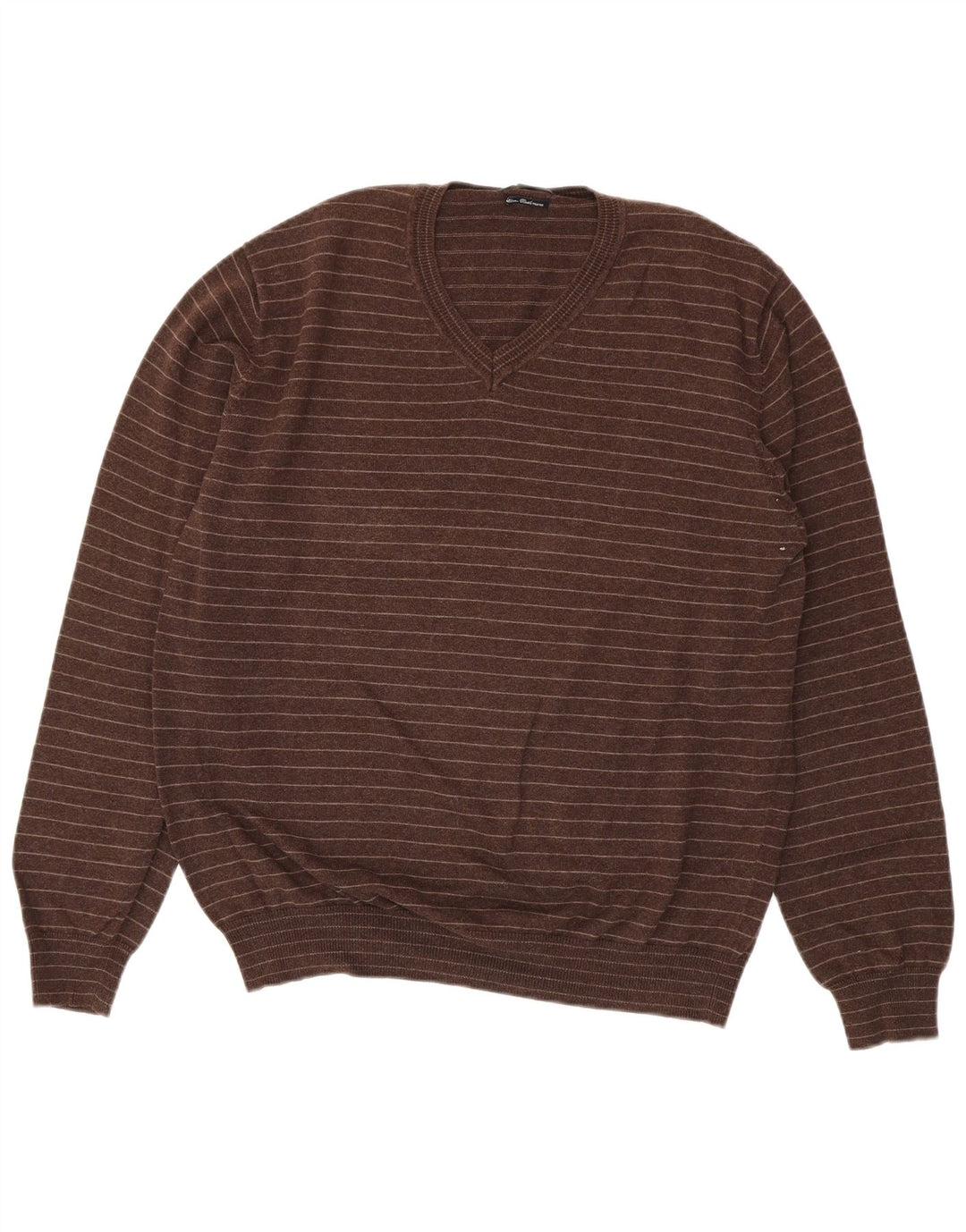 Massimo Dutti Mens V-Neck Jumper Sweater XL Brown Striped