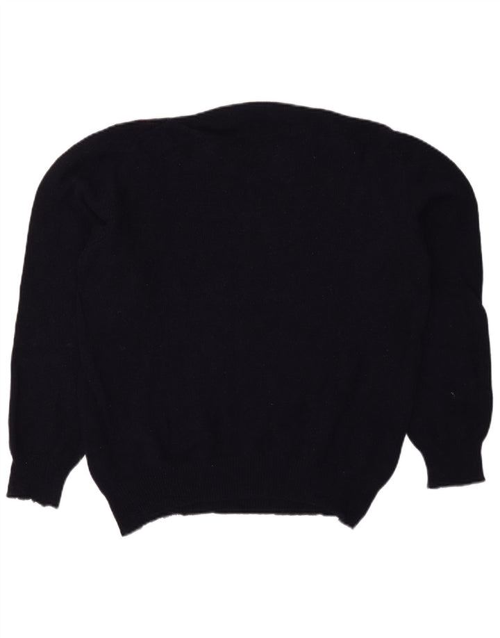 Vintage Mens Crew Neck Jumper Sweater Large Navy Blue Argyle/Diamond