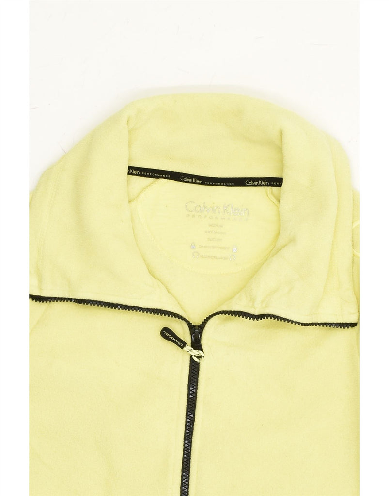 CALVIN KLEIN Womens Graphic Fleece Jacket UK 12 Medium Yellow Polyester | Vintage Calvin Klein | Thrift | Second-Hand Calvin Klein | Used Clothing | Messina Hembry 