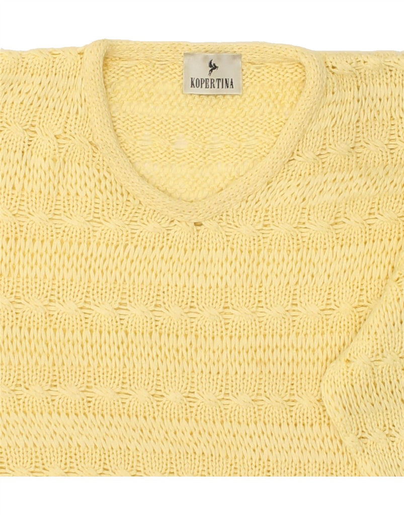 VINTAGE Womens V-Neck Jumper Sweater UK 18 XL Yellow Cotton | Vintage Vintage | Thrift | Second-Hand Vintage | Used Clothing | Messina Hembry 