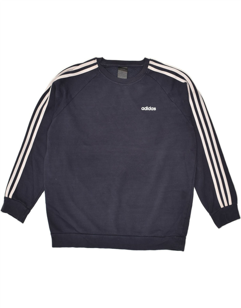 ADIDAS Womens Oversized Sweatshirt Jumper UK 12-14 Medium Navy Blue Cotton | Vintage Adidas | Thrift | Second-Hand Adidas | Used Clothing | Messina Hembry 