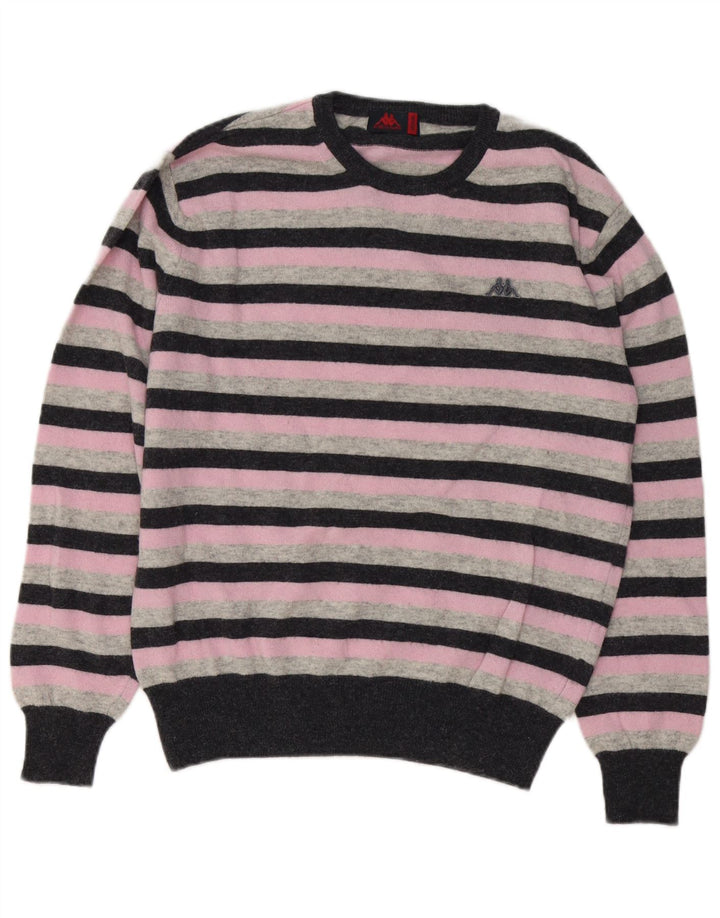 Kappa Mens Crew Neck Jumper Sweater Medium Pink Striped Lambswool