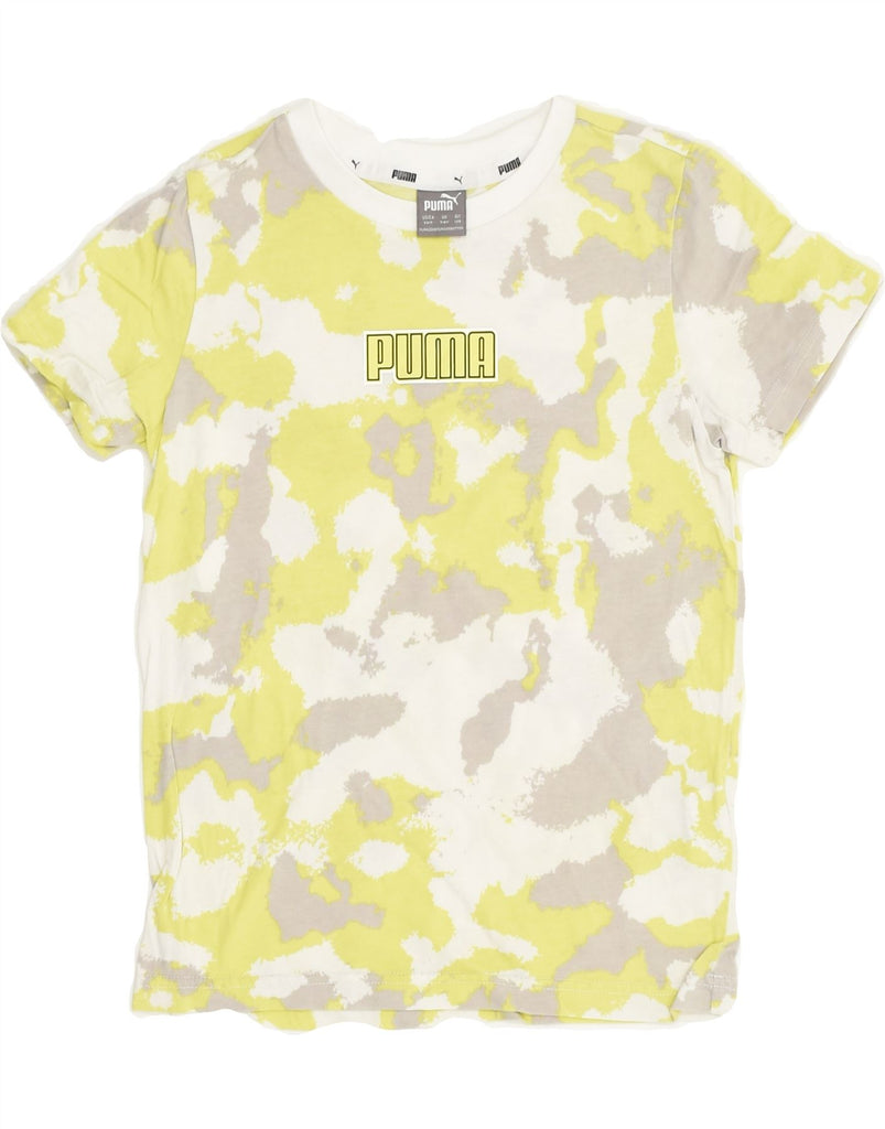 PUMA Boys Graphic T-Shirt Top 7-8 Years Yellow Camouflage Cotton | Vintage Puma | Thrift | Second-Hand Puma | Used Clothing | Messina Hembry 