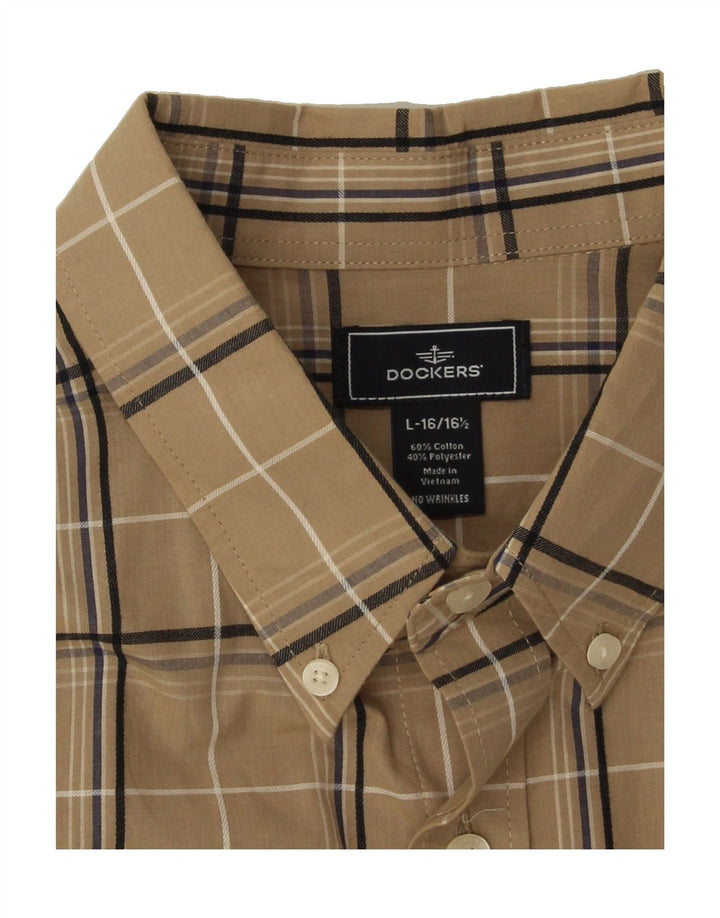 DOCKERS Mens Short Sleeve Shirt Size 16 1/2 Large Beige Check Cotton Vintage Dockers and Second-Hand Dockers from Messina Hembry 