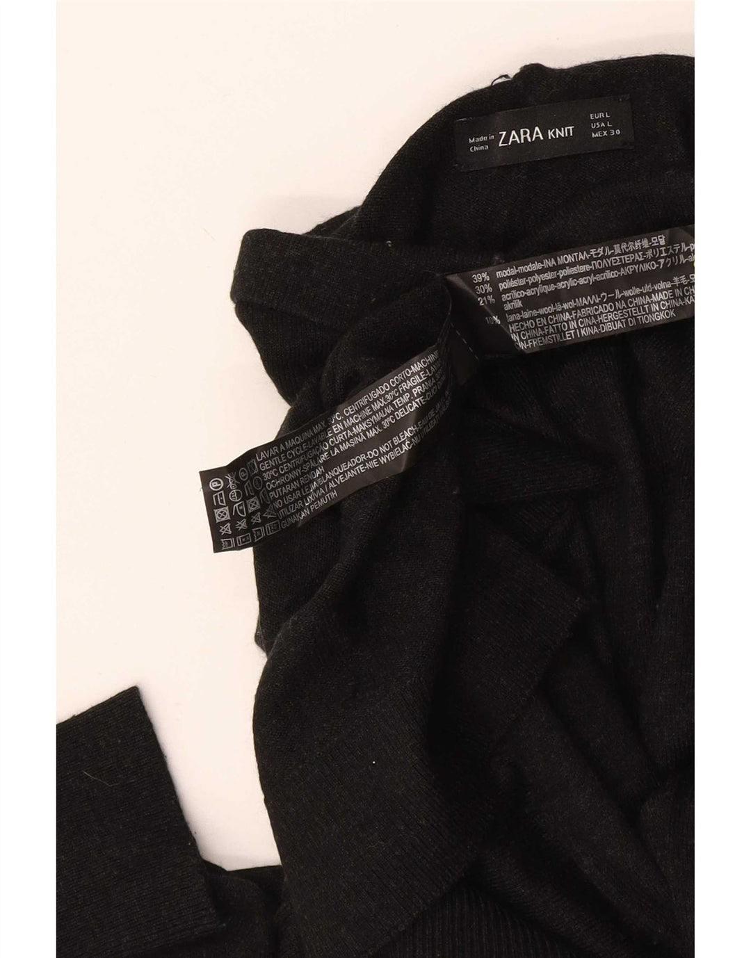 Zara Womens Turtle Neck Jumper Sweater UK 14 Large Black Modal